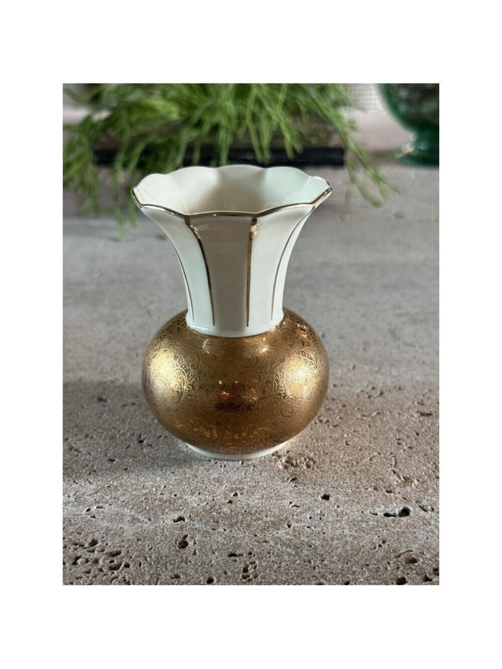 Vtg Alka Kunst Bavaria porcelain vase Ivory & Gold Gilded gold floral pattern